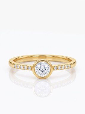 Dainty Gold ring with round gemstone, 925 Sterling Silver with 10k gold finish